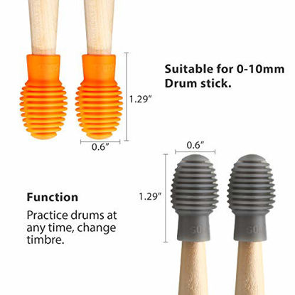 Picture of 4 Pieces Drum Mute Drum Dampener Silicone Drumstick Silent Practice Tips Percussion Accessory Mute Replacement Musical Instruments Accessory (Orange and Grey)