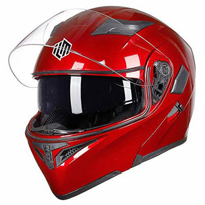 Picture of ILM Motorcycle Dual Visor Flip up Modular Full Face Helmet DOT 6 Colors (S, RED)