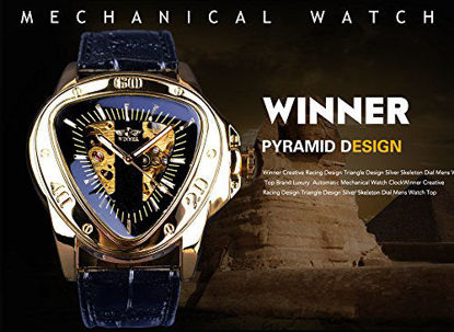 Picture of Winner Fashion Mechanical Wrist Watch Triangle Racing Dial Golden Skeleton Dial
