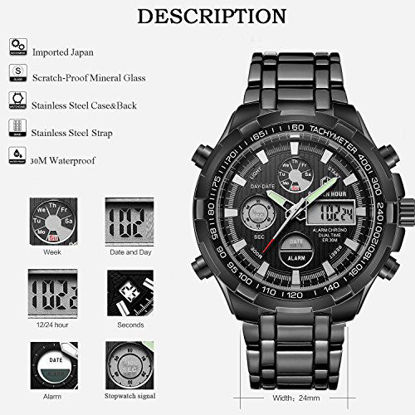 Picture of GOLDEN HOUR Luxury Stainless Steel Analog Digital Watches for Men Male Outdoor Sport Waterproof Big Heavy Wristwatch (Black)