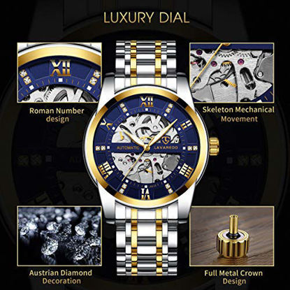Picture of Mens Watch Mechanical Stainless Steel Skeleton Waterproof Automatic Self-Winding Roman Numerals Diamond Dial Wrist Watch