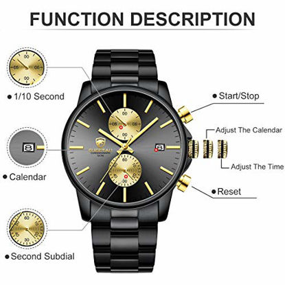 Picture of GOLDEN HOUR Men's Watches with Stainless Steel and Metal Casual Waterproof Chronograph Quartz Watch, Auto Date in Gold Hands