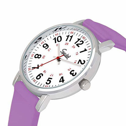Picture of Speidel Scrub Watch for Medical Pros with Lilac Silicone Rubber Band - Easy to Read Timepiece with Red Second Hand, Military Time for Nurses, Doctors, Surgeons, EMT Workers, Students and More