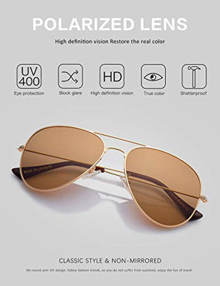 Picture of LUENX Aviator Sunglasses for Mens Polarized Brown Amber Lenses Gold Metal Frame UV400 Protection Classic Style