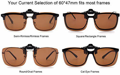 Picture of CAXMAN Polarized Clip On Sunglasses Over Prescription Glasses for Men Women UV Protection Flip Up Brown Lens Extra Large