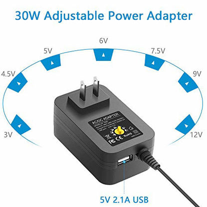 Picture of SHNITPWR 30W Universal Power Supply 3V 4.5V 5V 6V 7.5V 9V 12V Adjustable Variable AC/DC Adapter with 5V 2.1A USB Port, 100V-240V AC to DC 3V~12V Converter 0.5A 1A 1.2A 1.5A 2A 2.5A Max with 14 Tips