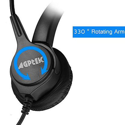 Picture of AGPtEK Hands-Free Call Center Noise Cancelling Corded Monaural Headset Headphone with Mic Mircrophone - Cord with USB Plug, Volume Control