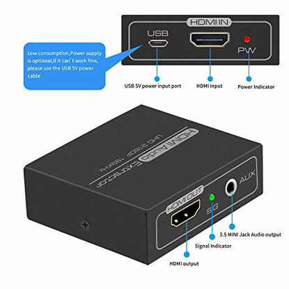 Picture of HDMI Audio Extractor,4K HDMI to HDMI with Audio 3.5mm AUX Stereo and L/R RCA Audio Out,HDMI Audio Converter Adapter Splitter Support 4K 1080P 3D Compatable for PS3 Xbox Apple TV Fire Stick.