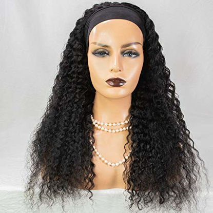 Picture of HeadBand Wig Curly Human Hair Wig None Lace Front Wigs for Black Women Deep Wave Machine Made Wigs Natural Color 150% Density 14inch