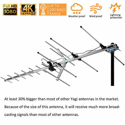 Picture of [Newest 2020] Five Star TV Antenna Indoor/Outdoor Yagi Satellite HD Antenna with up to 200 Mile Range - Attic or Roof Mount TV Antenna, Long Range Digital OTA Antenna for 4K 1080P with Mounting Pole