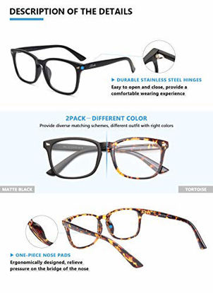 Picture of livho 2 Pack Blue Light Blocking Glasses, Computer Reading/Gaming/TV/Phones Glasses for Women Men,Anti Eyestrain & UV Glare (Matte Black+Tortoise)