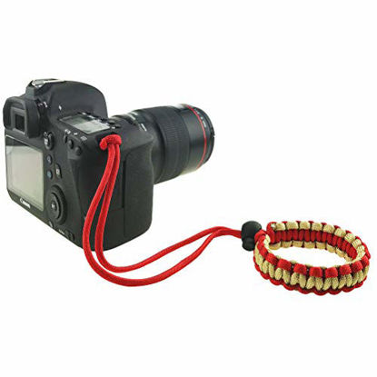 Picture of Allzedream Camera Wrist Strap Paracord Bracelet Adjustable for DSLR Binocular Cell Phone (Gold Red)