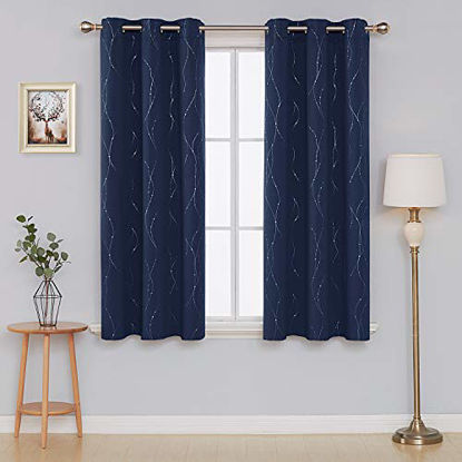 Picture of Deconovo Navy Blackout Curtains Grommet Top Drapes Line Printed Room Blackout Curtains for Dining Room 42 x 63 Inch Navy Blue 2 Panels