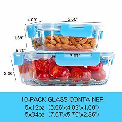 Picture of Glass Meal Prep Containers, [10 Pack] Glass Food Storage Containers with Lids, Airtight Glass Bento Boxes, BPA Free & Leak Proof (10 Lids & 10 Containers)