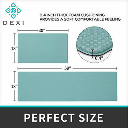 Picture of DEXI Kitchen Rugs and Mats Cushioned Anti Fatigue Comfort Runner Mat for Floor Rug Waterproof Standing Rugs Set of 2,18"x29"+18"x59", Turquoise