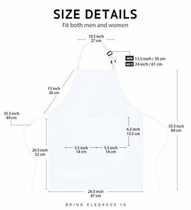 Picture of Syntus 2 Pack Adjustable Bib Apron Waterdrop Resistant with 2 Pockets Cooking Kitchen Aprons for BBQ Drawing, Women Men Chef, White