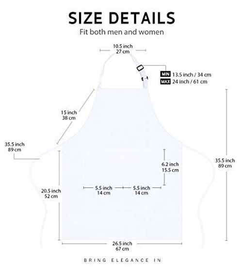 Picture of Syntus 2 Pack Adjustable Bib Apron Waterdrop Resistant with 2 Pockets Cooking Kitchen Aprons for BBQ Drawing, Women Men Chef, White