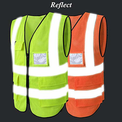 Picture of HYCOPROT High Visibility Mesh Safety Reflective Vest with Pockets and Zipper, Meets ANSI/ISEA Standards (S, Orange)
