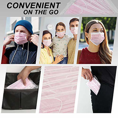 Picture of 50 Packs Individually Sealed 3-Ply Disposable Pink Face Mask Protective Mouth Cover (Pink Individual)
