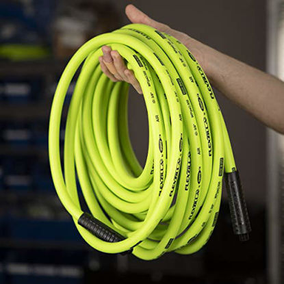 Picture of Flexzilla HFZ1450YW2 1/4" (inches) x 50' (feet) Air Hose, 50 ft, MNPT Fittings, Heavy Duty, Lightweight, Hybrid, ZillaGreen-HFZ1450YW2, 1/4" (inches) x 50' (feet)