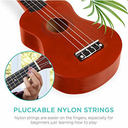 Picture of Best Choice Products 21in Acoustic Soprano Basswood Ukulele Starter Kit w/Nylon Carrying Gig Bag, Strap, Colorful Picks, Polishing Cloth, Clip-On Digital Tuner, Extra String - Brown