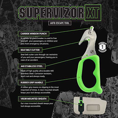 Picture of StatGear SuperVizor XT Auto Emergency Rescue Escape Tool - Seatbelt Cutter & Window Glass Breaker Hammer Survival - Mounts Right to Your Sun-Visor! Green