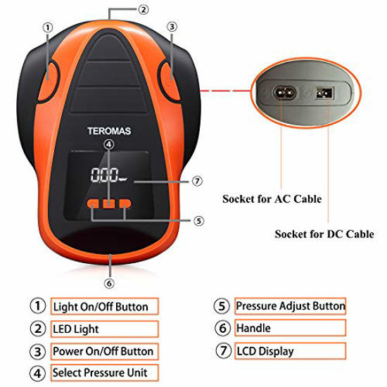 Picture of TEROMAS Tire Inflator Air Compressor, Portable DC/AC Air Pump for Car Tires 12V DC and Other Inflatables at Home 110V AC, Digital Electric Tire Pump with Pressure Gauge