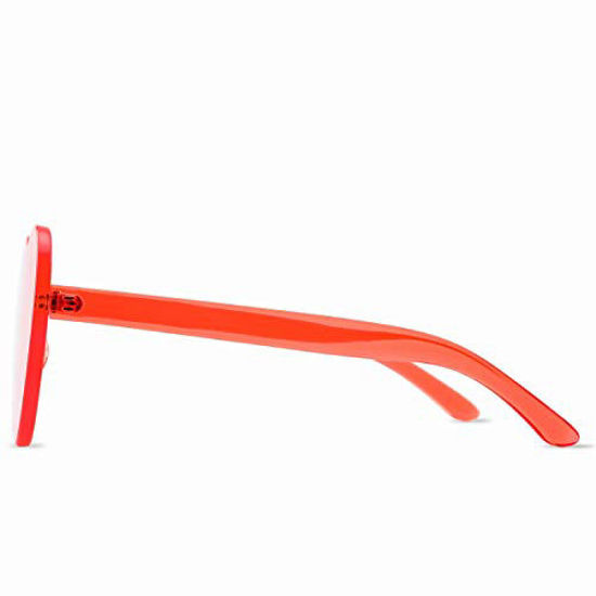 Picture of One Piece Heart Shaped Rimless Sunglasses Transparent Candy Color Eyewear (Coral)