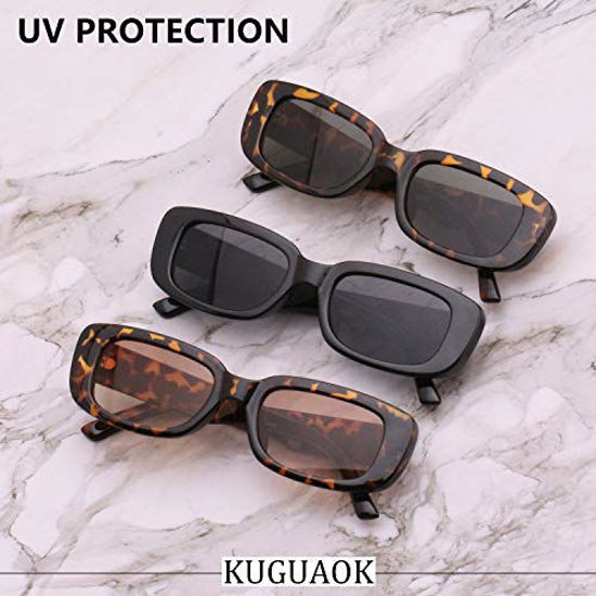 KUGUAOK Retro Rectangle Sunglasses Women and Men Vintage Small Square Sun  Glasses UV Protection Glasse