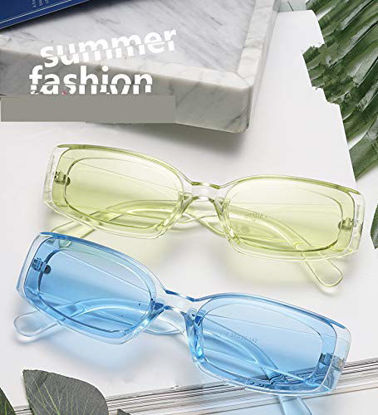 Picture of Dollger Rectangle Sunglasse For Women Trendy Retro Transparent Green Sunglasses Chunky green Sunglasses