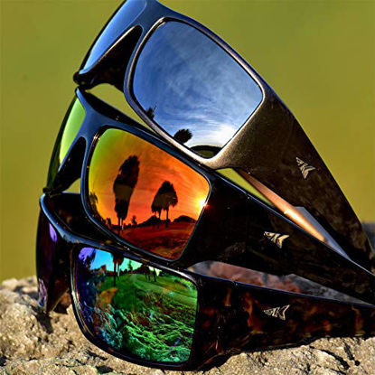 Picture of KastKing Iditarod Polarized Sport Sunglasses for Men and Women, Gloss Black Frame, Copper Base Orange Mirror