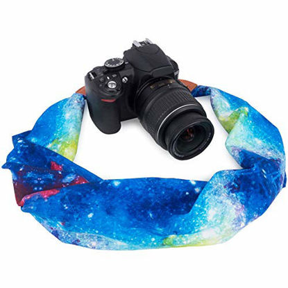 Picture of Wolven Soft Scarf Camera Neck Shoulder Strap Belt Compatible with All DSLR/SLR/Digital Camera (DC) / Instant Camera Etc, (Blue Galaxy)
