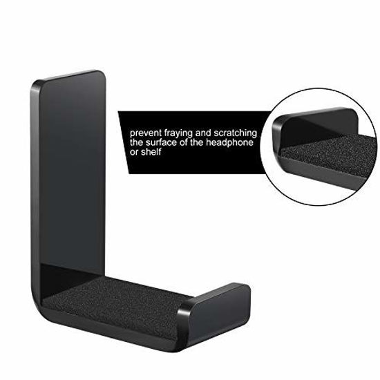 Picture of 4 Pieces Acrylic Headphone Hook Headphone Hanger Holder with Adhesive Glues Headset Holder Mount for General Purpose Game Headphones (Black Pad Style)