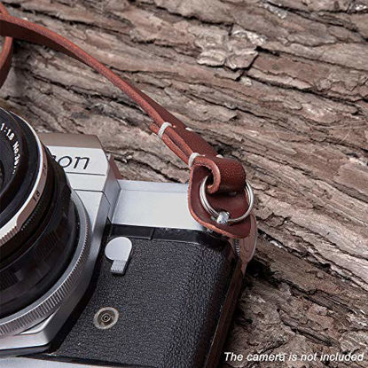 Picture of CANPIS Genuine Leather Camera Neck Shoulder Strap for Fuji Sony Olympus Panasonic Lecia Canon Nikon etc DSLR & Mirrorless Cameras (Brown, Retro Style, Slim Belt)