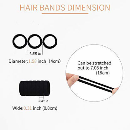 Picture of 100PCS Black Hair Ties, Seamless Cotton Thick Black Hair Band, Elastic Hair Ties No Damage Ponytail Holder