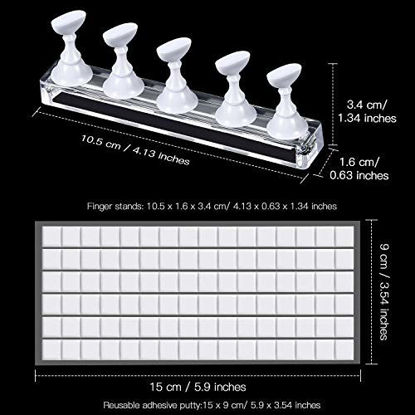 Picture of 2 Set Acrylic Nail Art Practice Stands Magnetic Nail Tips Holders Training Fingernail Display Stands DIY Nail Crystal Holders and 96 Pieces White Reusable Adhesive Putty (White)