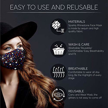 Picture of Sparkly Rhinestone Face Mask, Bling Face Mask-Sequin Mask for Women, Glitter Face Mask for Adults, Reusable Masks, Stylish Face Masks, Party Outdoor, Cloth Face Masks - Pack Of 6