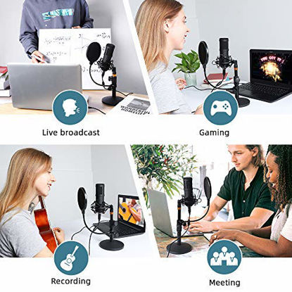 Picture of USB Streaming Podcast PC Microphone, SUDOTACK Professional 192kHz/24bit Studio Cardioid Condenser Mic Kit with Sound Card Boom Arm Shock Mount Pop Filter, for Skype Youtuber Karaoke Gaming Recording