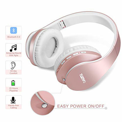 Picture of Bluetooth Headphones,Tuinyo Wireless Headphones Over Ear with Microphone, Foldable & Lightweight Stereo Wireless Headset for Travel Work TV PC Cellphone-Rose Gold