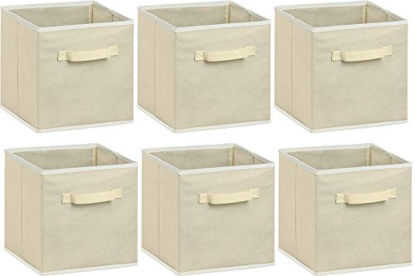 Picture of 6 Pack - SimpleHouseware Foldable Cloth Storage Cube Basket Bins Organizer, Beige (11" H x 10.75" W x 10.75" D)