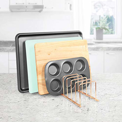 Picture of Spectrum Diversified Euro Kitchen Organizer for Plates, Cutting Boards Bakeware, Cooling, Pots & Pans, Serving Trays, Reusable Containers, and Lids Holder Rack, Copper