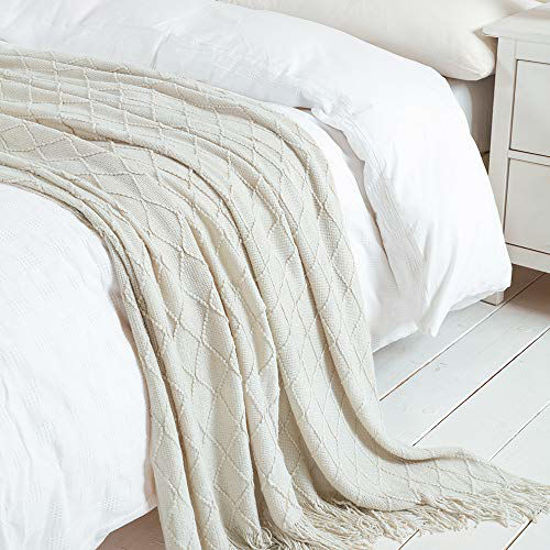 GetUSCart BOURINA Beige Throw Blanket Textured Solid Soft Sofa Couch Cover Decorative Knitted Blanket 50 x 60