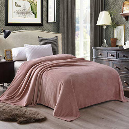 Picture of Exclusivo Mezcla Luxury King Size Flannel Velvet Plush Solid Bed Blanket as Bedspread/Coverlet/ Bed Cover (90" x 104", Pink) - Soft, Lightweight, Warm and Cozy