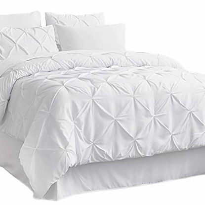 Picture of Bedsure White Comforter Queen White Comforter Set Bed in A Bag 8 Pieces - 1 Comforter (88x88 Inches) 2 Pillow Shams, 1 Flat Sheet, 1 Fitted Sheet, 1 Bed Skirt, 2 Pillowcases