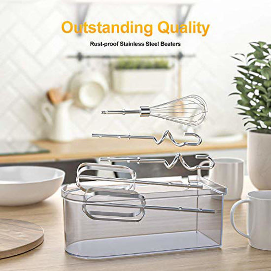 Picture of LILPARTNER Hand Mixer Electric, 400w Ultra Power Kitchen Hand Mixer With 2x5-Speed(Turbo Boost, Automatic Speed), Storage Box & 5 Stainless Steel Accessories for Cream, Cake, White
