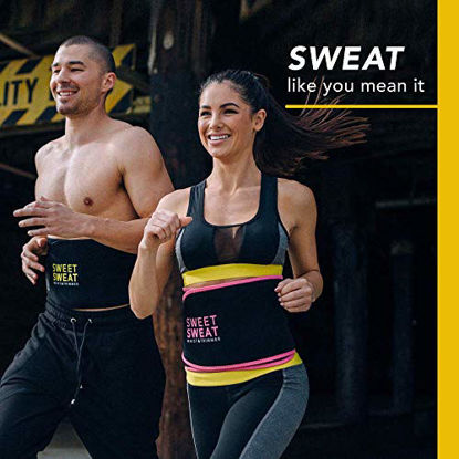 Picture of Sweet Sweat Premium Waist Trimmer, for Men & Women. Includes Free Sample of Sweet Sweat Gel! (X-Large),Black & Yellow