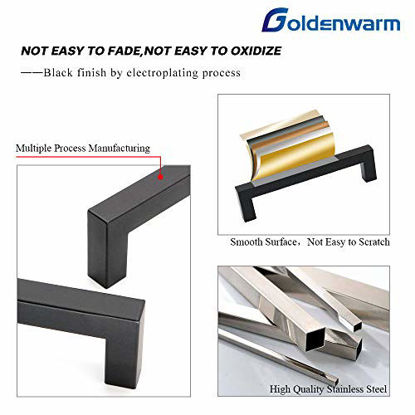Picture of 10Pack Goldenwarm Black Square Bar Cabinet Pull Drawer Handle Stainless Steel Modern Hardware for Kitchen and Bathroom Cabinets Cupboard,Center to Center 11-1/3in(288mm) Black Drawer Handles