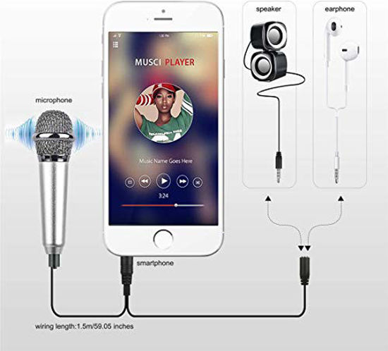 Picture of [2PCS] Mini Microphone with omnidirectional Stereo Microphone, Mini Karaoke Microphone, Suitable for Laptop, iPhone, Android Phone (with Stand) (Silver + Rose Gold)