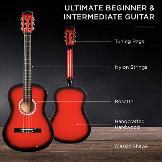Picture of Best Choice Products 38in Beginner All Wood Acoustic Guitar Starter Kit w/Case, Strap, Digital Tuner, Pick, Strings - Red Burst