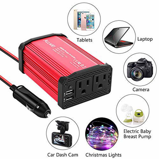 300W Car Power Inverter DC 12V to 110V AC Converter 4.8A Dual USB Charging Ports Car Charger Adapter Red